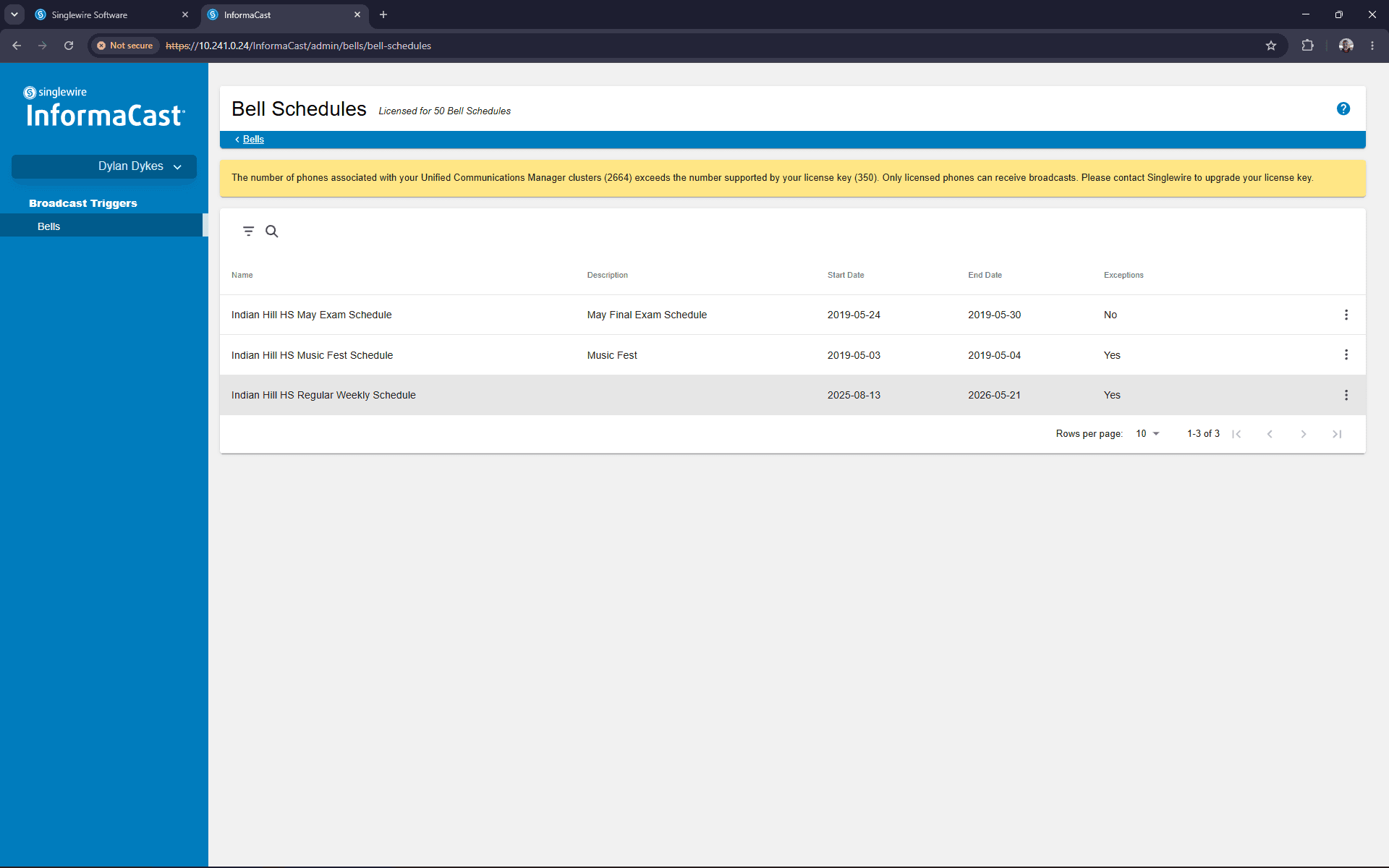 Step #6: Select the schedule you want to modify, such as Indian Hill HS Regular Weekly Schedule.