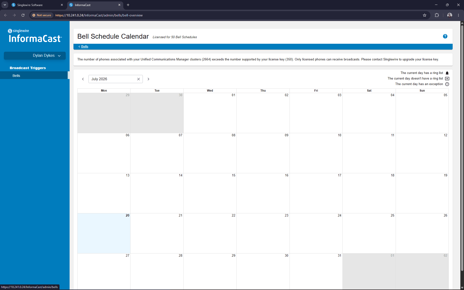Step #4: Click Bells in the left-hand navigation menu to access the primary dashboard.