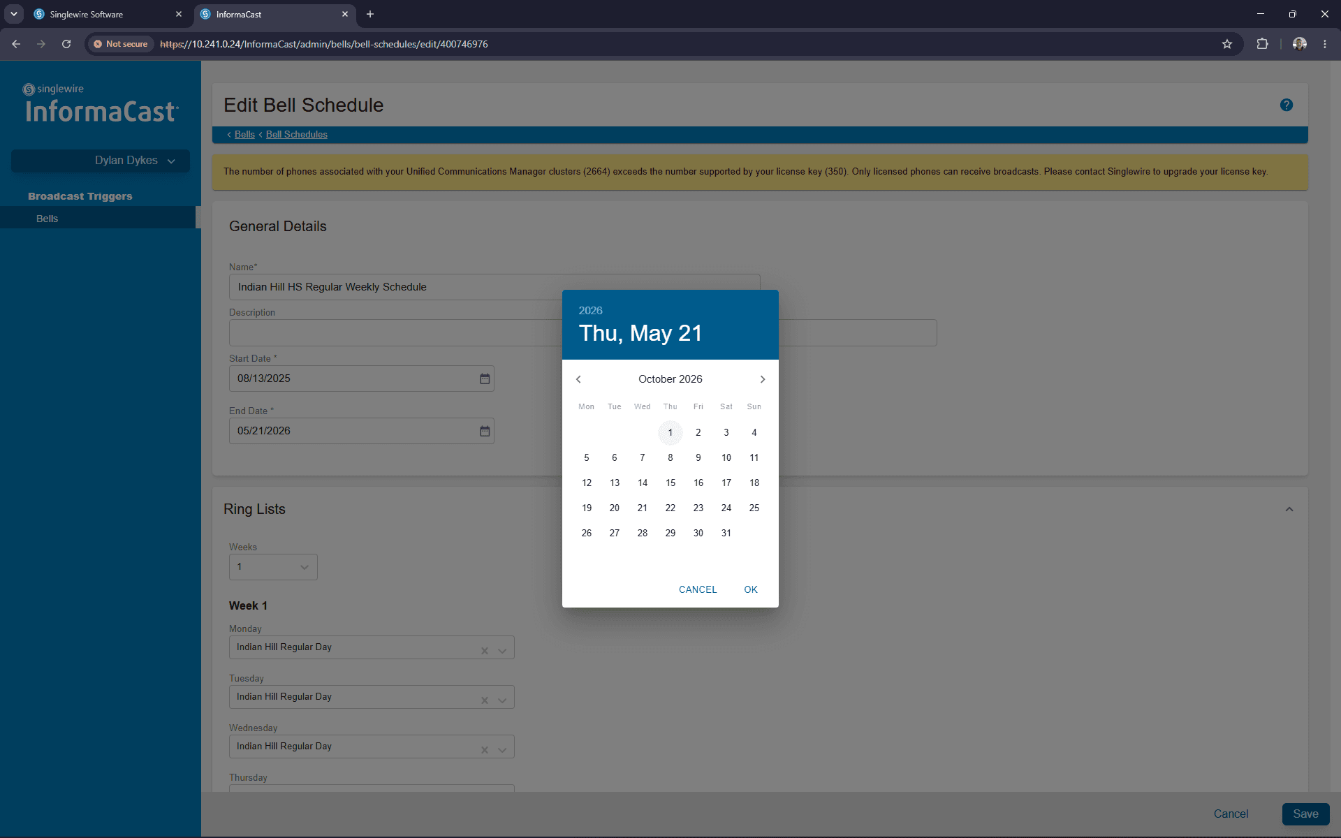 Step #8: Use the arrows to navigate to the desired month and click a date (e.g., October 1).
