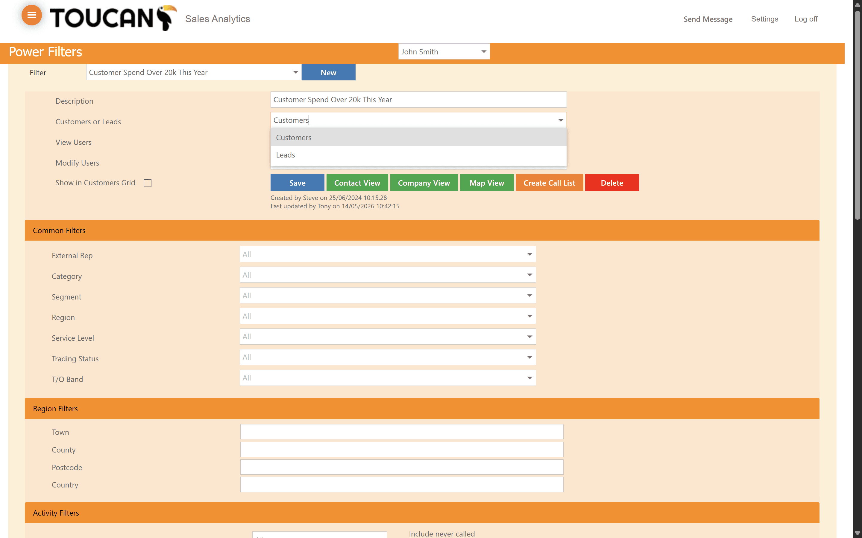 Step #1: Title your Power Filter with the Description field and select whether you want to build a filter for Customers or Leads using the dropdown menu.