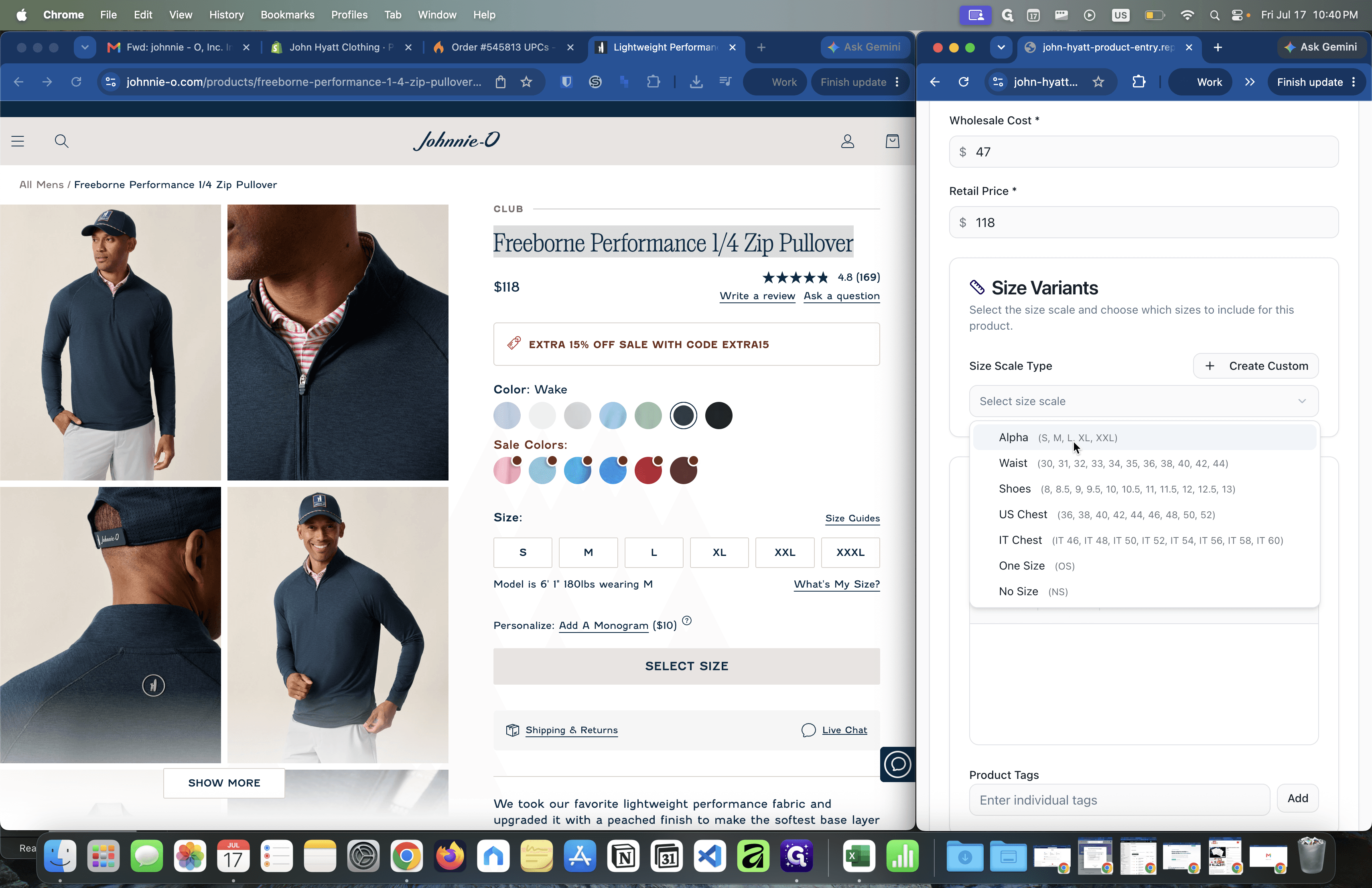 Step #14: Select the appropriate scale (e.g., Alpha for S, M, L) from the dropdown to automatically generate your size rows.