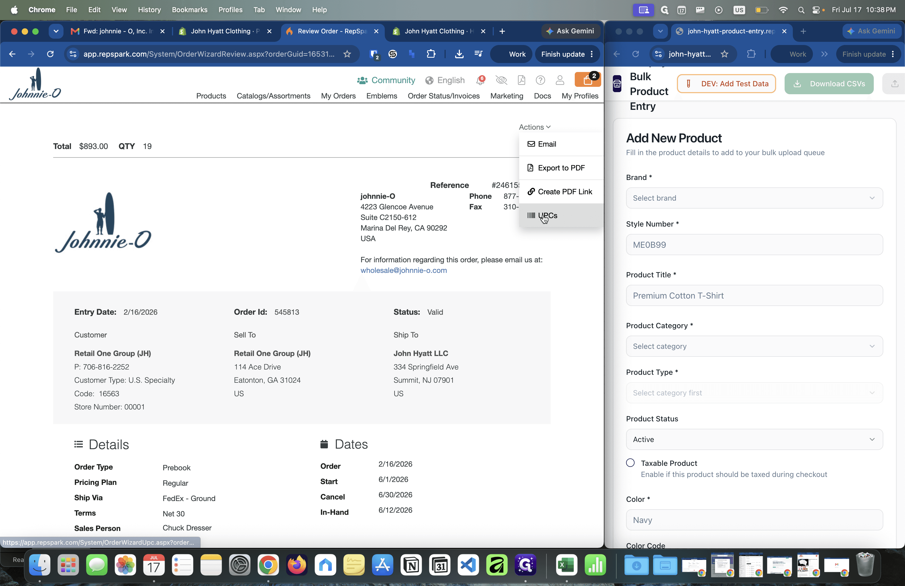Step #3: Select UPCs to reveal the barcode, style, and color code information for all ordered items.
