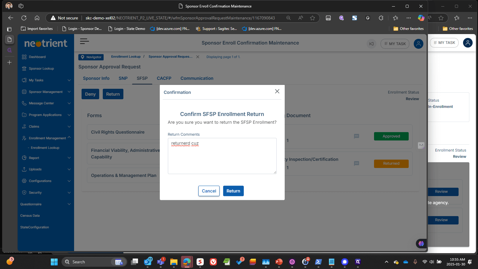 Step #19: Return reason entered, but can't find it after.....