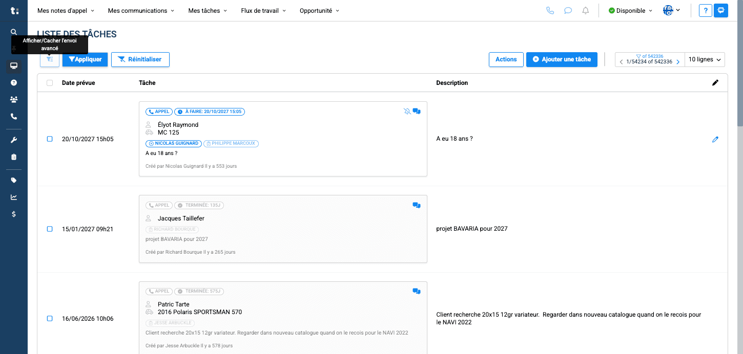 Step #3: Par défaut, vous verrez toutes les tâches effectuées par tous les utilisateurs. Vous pouvez ensuite cliquer sur l'onglet "filtres" pour appliquer des filtres.