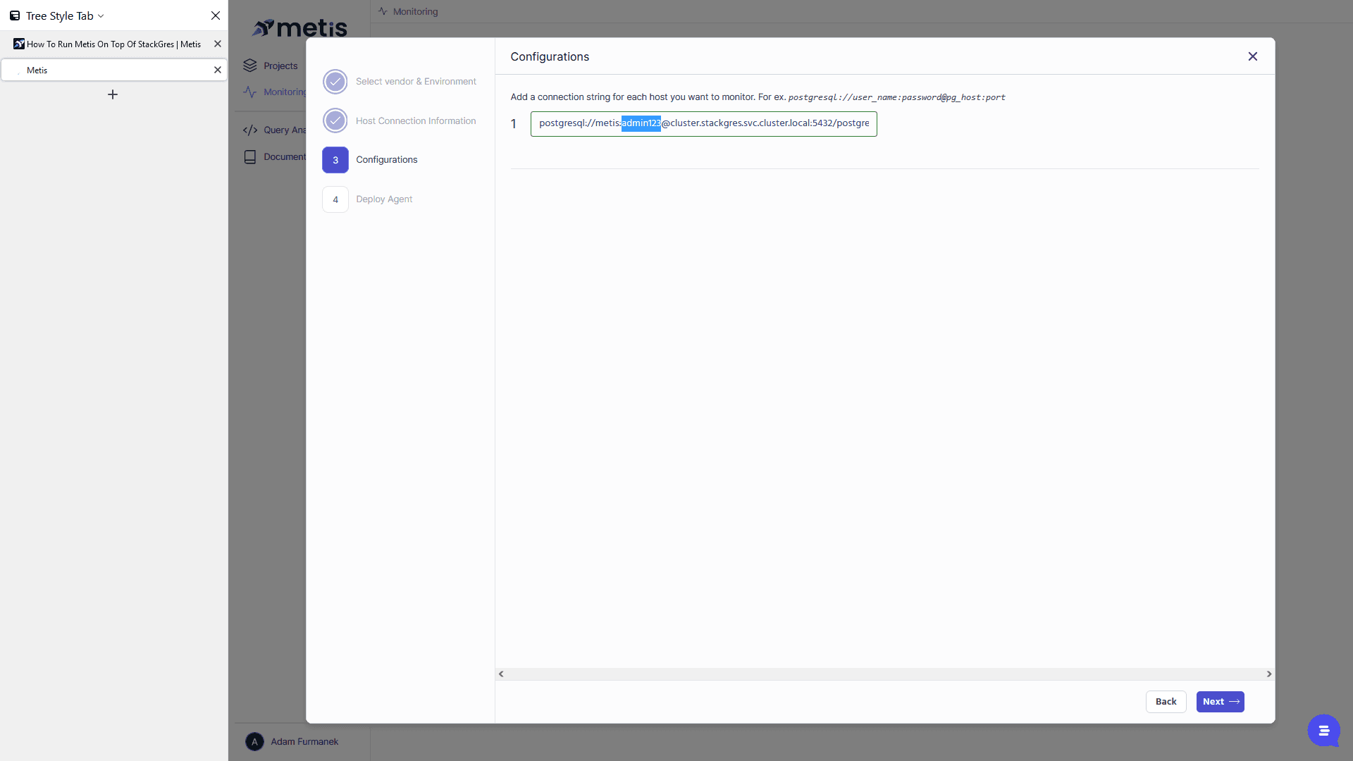 Step #129: Click "admin123@cluster.stackgres.svc.cluster.local"