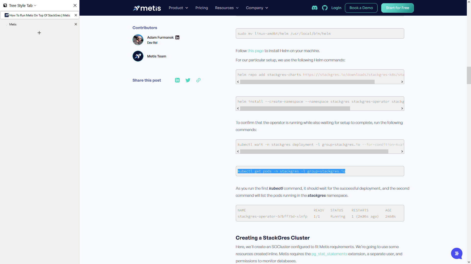 Step #22: Click "kubectl get pods -n stackgres -l"