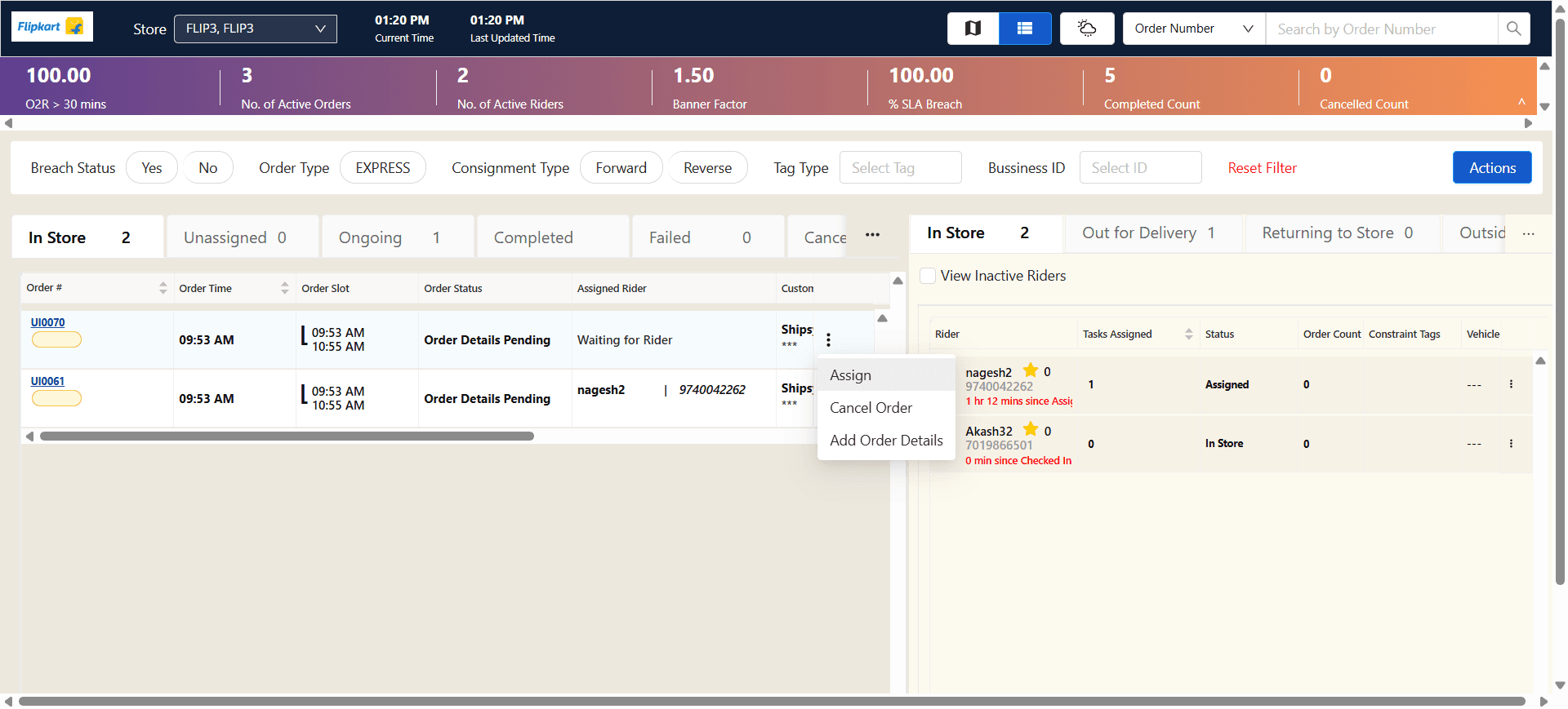 Step #37: Choose the available riders from the list and allocate the pending orders to them by selecting the "Assign Order" option. Confirm the assignment to complete the process.