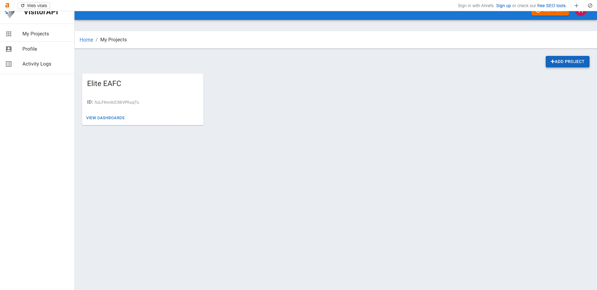 Step #61: Clique em "+ ADD PROJECT"