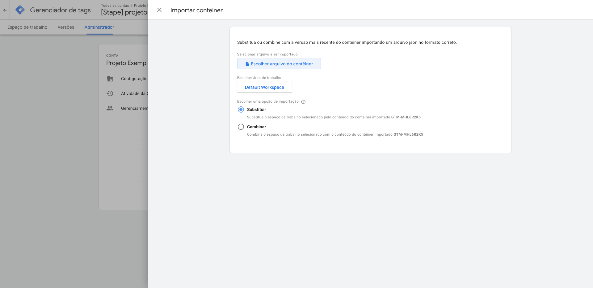 Step #27: Clique em "Escolher arquivo do contêiner" e selecione o json SERVER