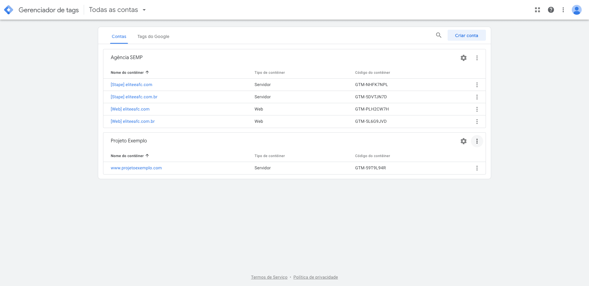 Step #2: Clique aqui e adicione um novo contêiner (adicione um contêiner no bloco da Agência SEMP e não no Projeto Exemplo).
