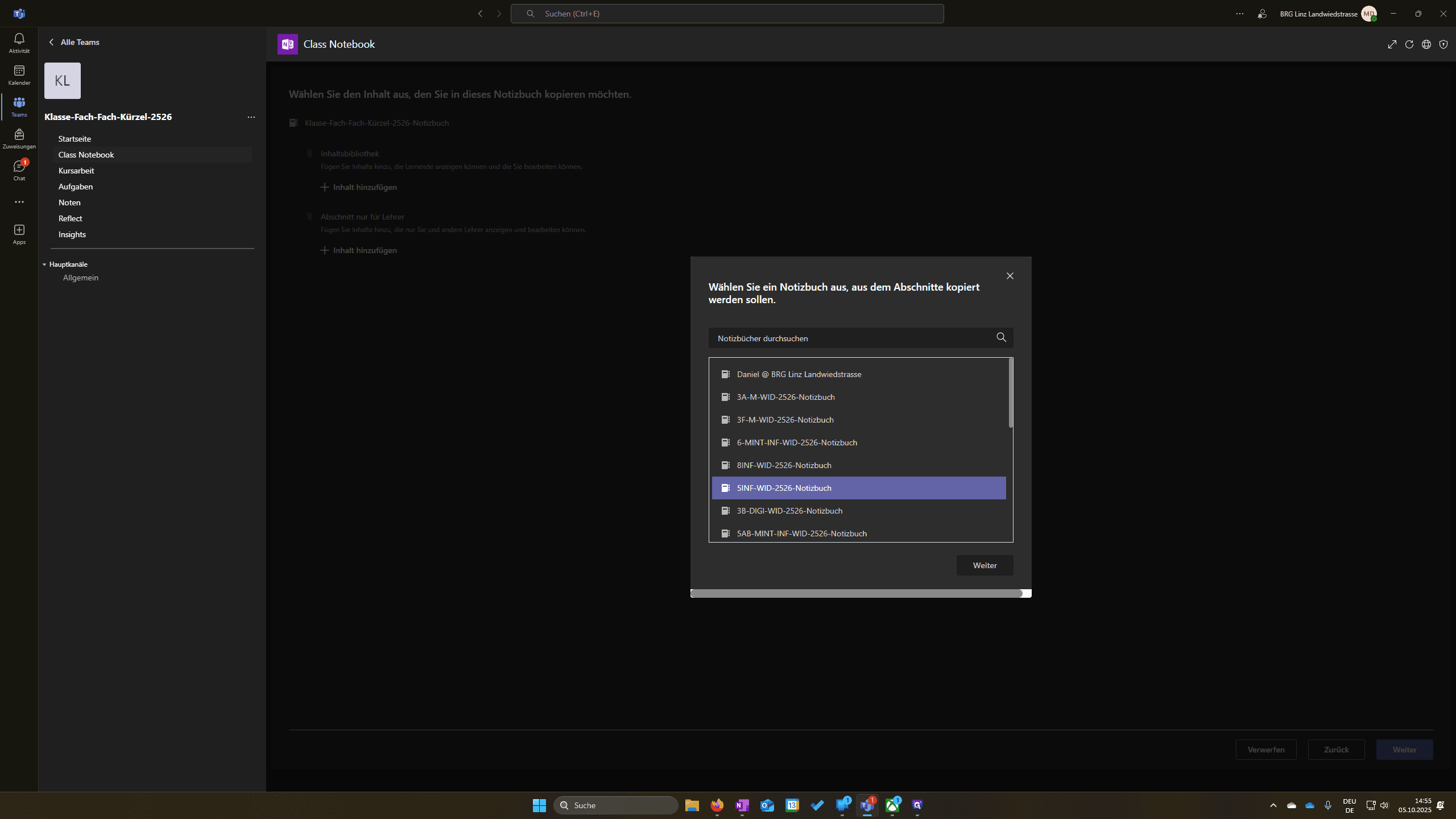 Step #6: Klicken Sie auf "5INF - WID - 2526 - Notizbuch"