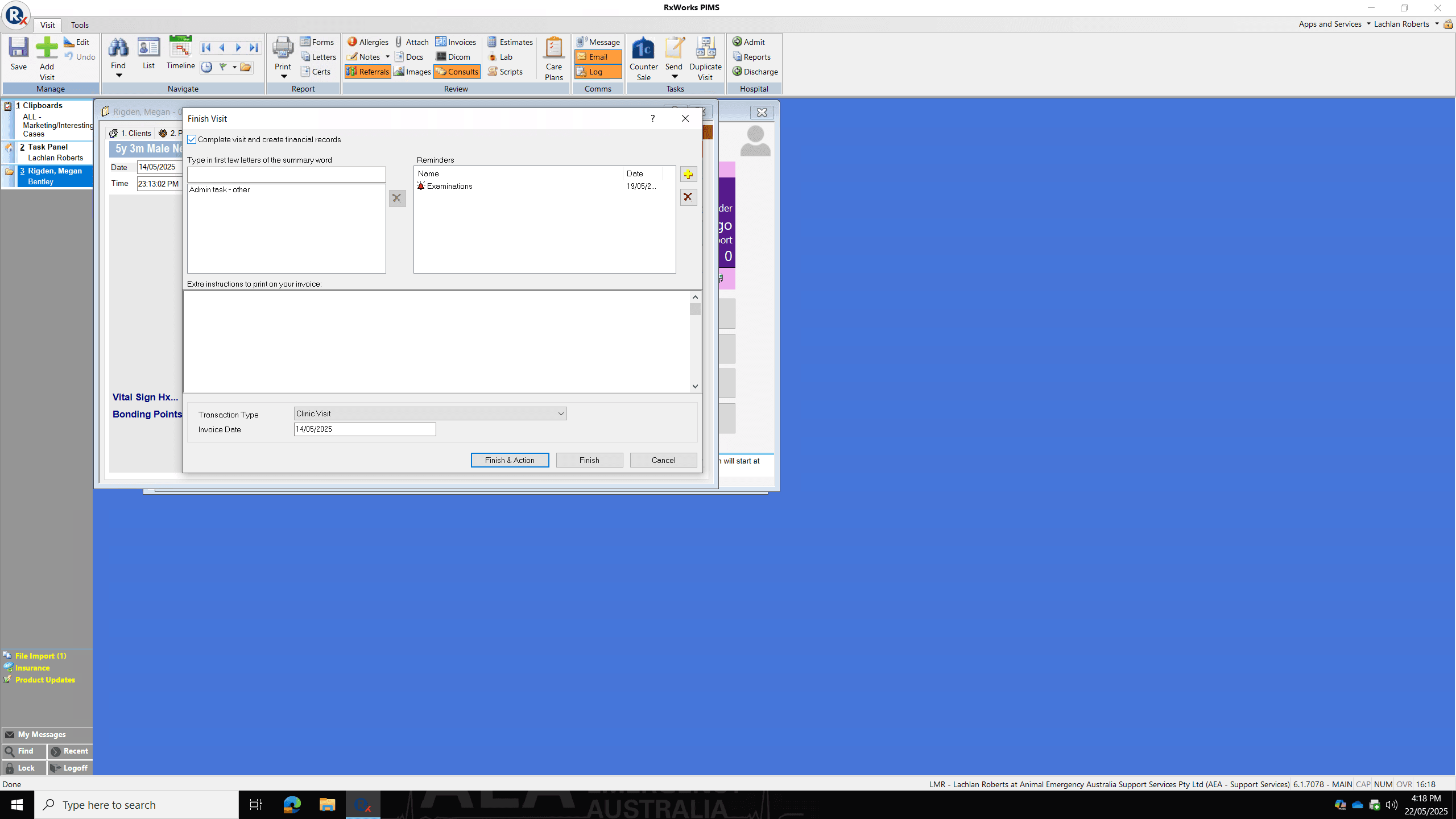Step #6: Untick "Complete Visit and create financial records"