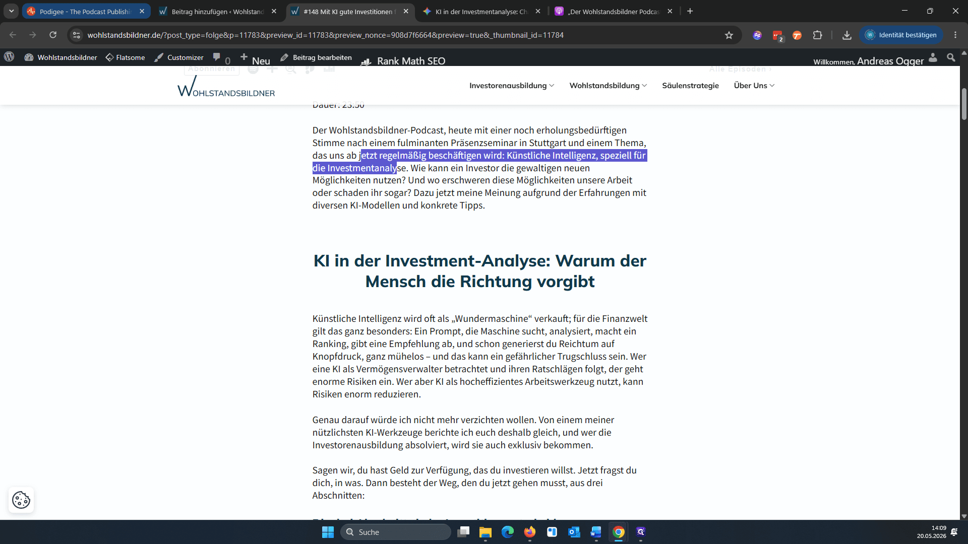 Step #24: Wechseln Sie noch einmal in das Podigee-Dashboard.