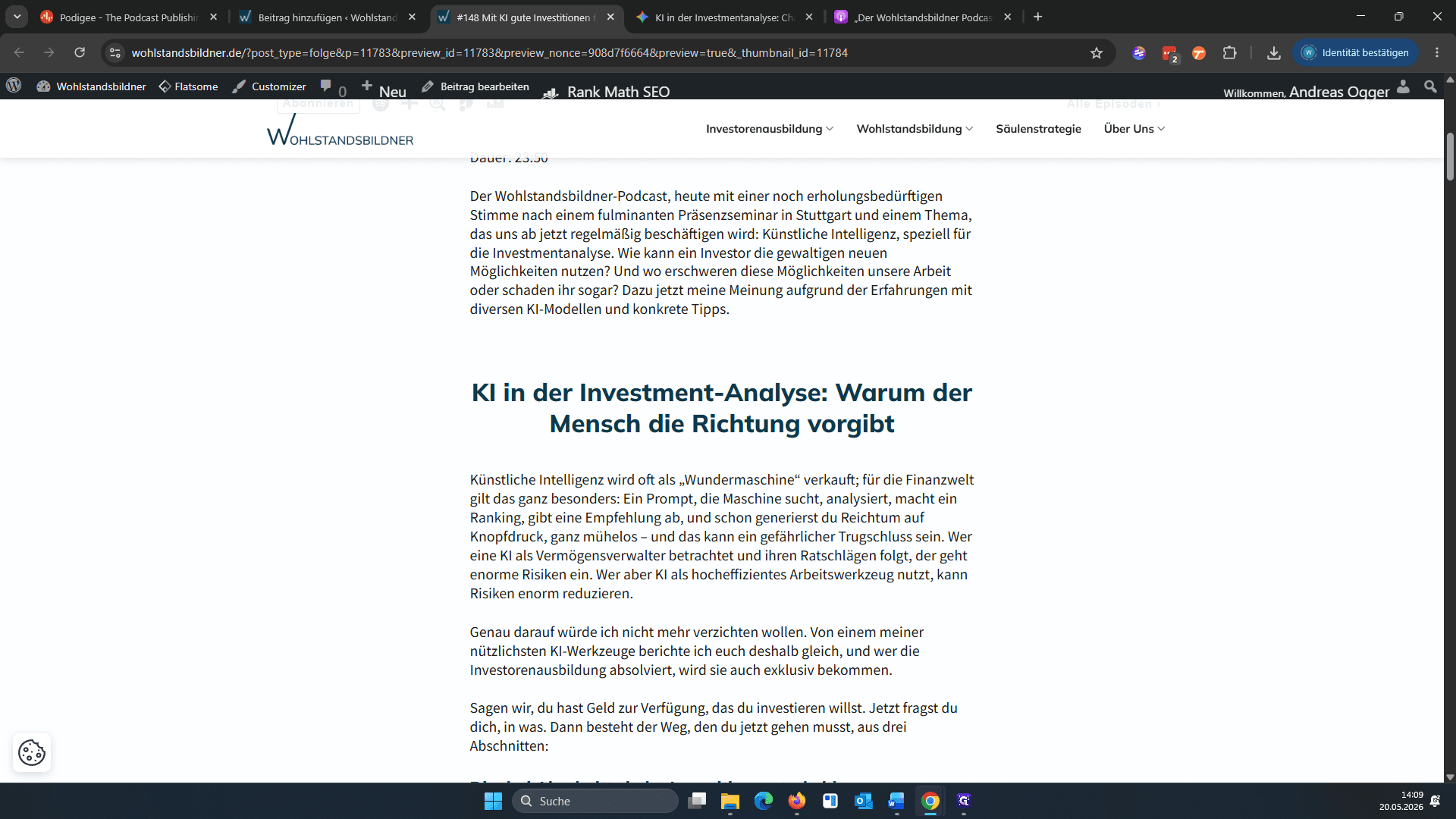 Step #23: Überprüfen Sie in der Vorschau, ob der Titel korrekt ist, der Podigee-Player richtig geladen wird und die Episodenbeschreibung stimmig aussieht.