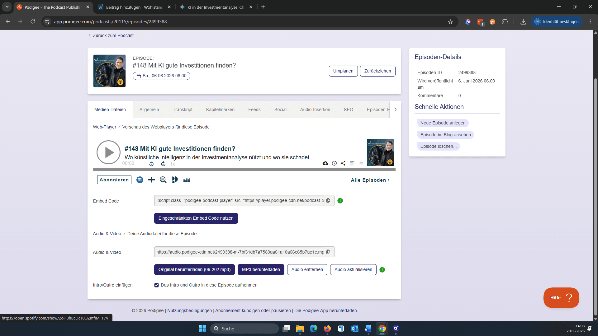 Step #10: Klicken Sie mit der rechten Maustaste auf den jeweiligen Link der Podcast-Folge (z. B. im Web-Player von Spotify oder Deezer).