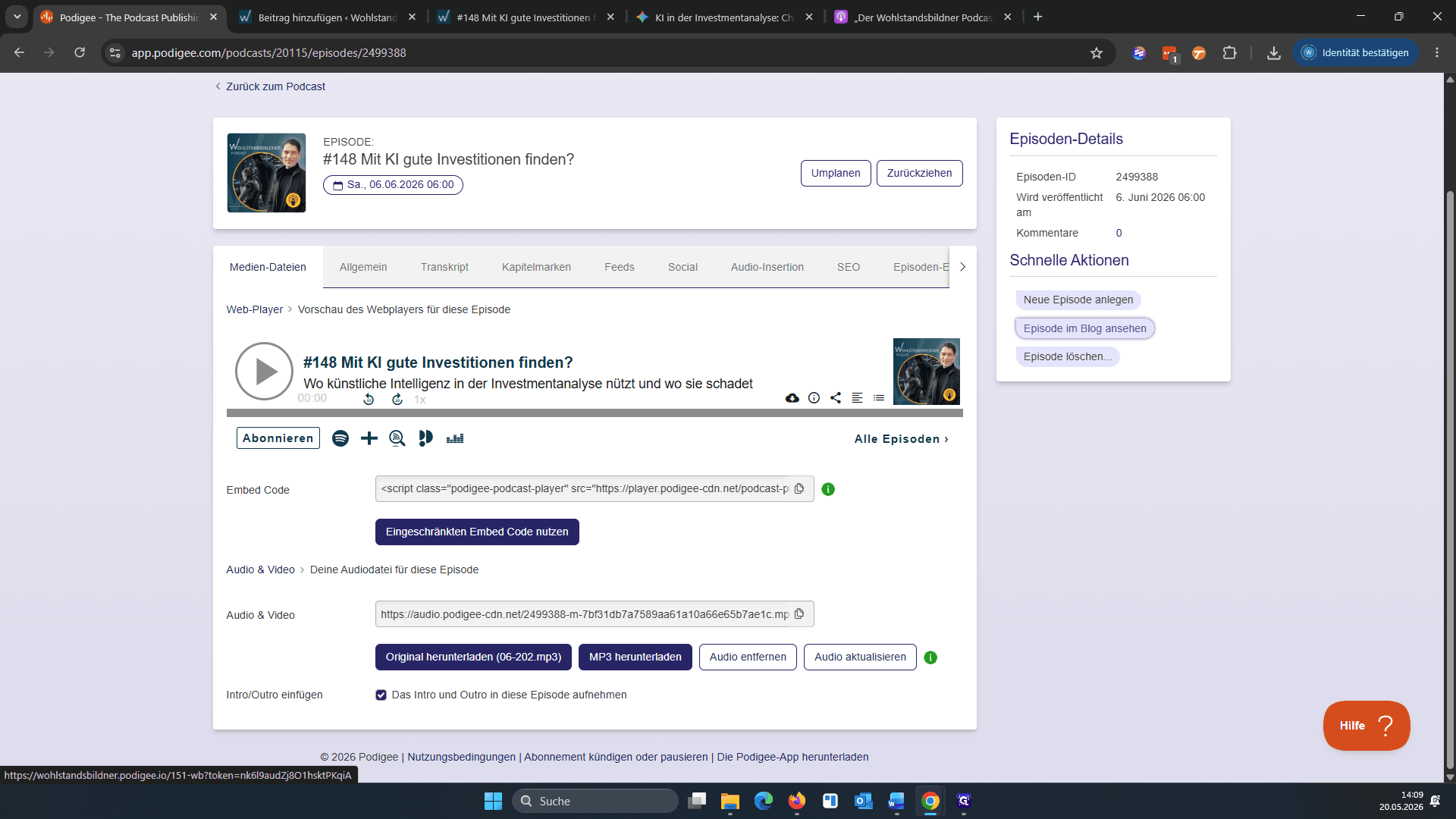 Step #25: Klicken Sie auf Episode im Blog ansehen, um die öffentliche Seite des Hosters aufzurufen.