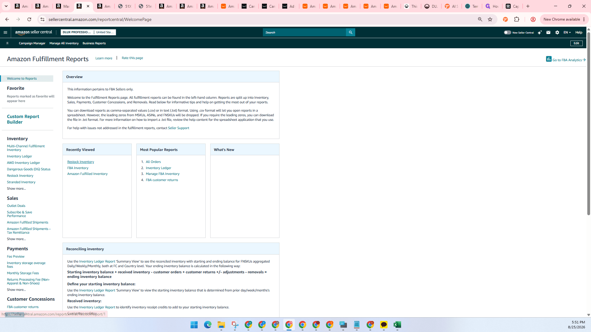 Step #23: Click Restock Inventory from the inventory reports list.