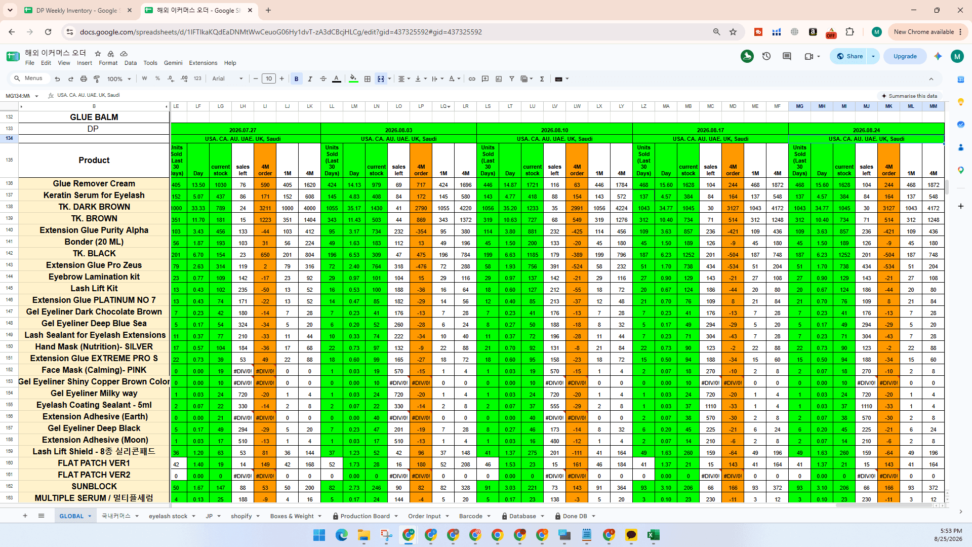 Step #40: Select the destination cell in the global tracking sheet.