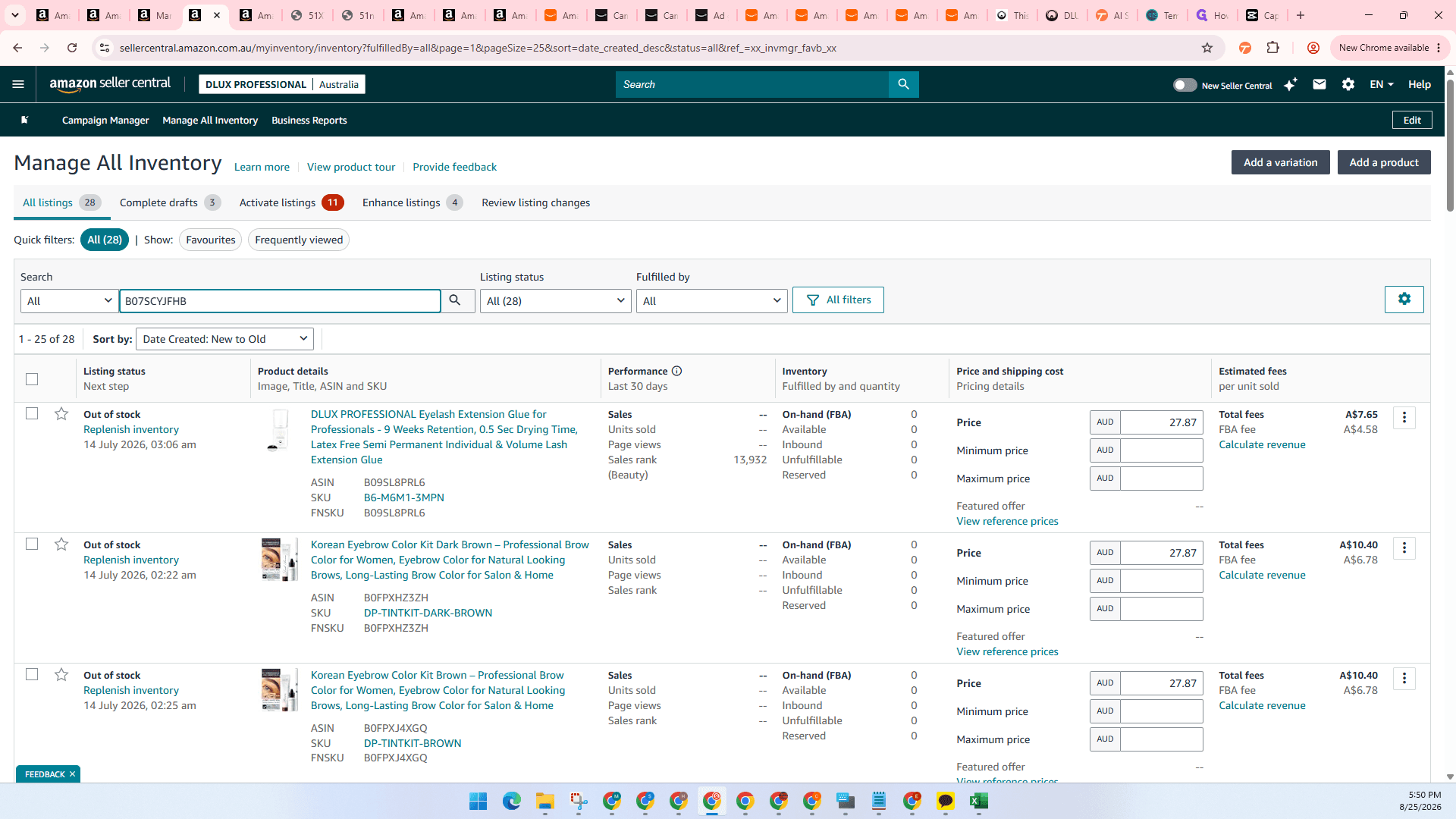 Step #11: Click the search button to filter for the ASIN.