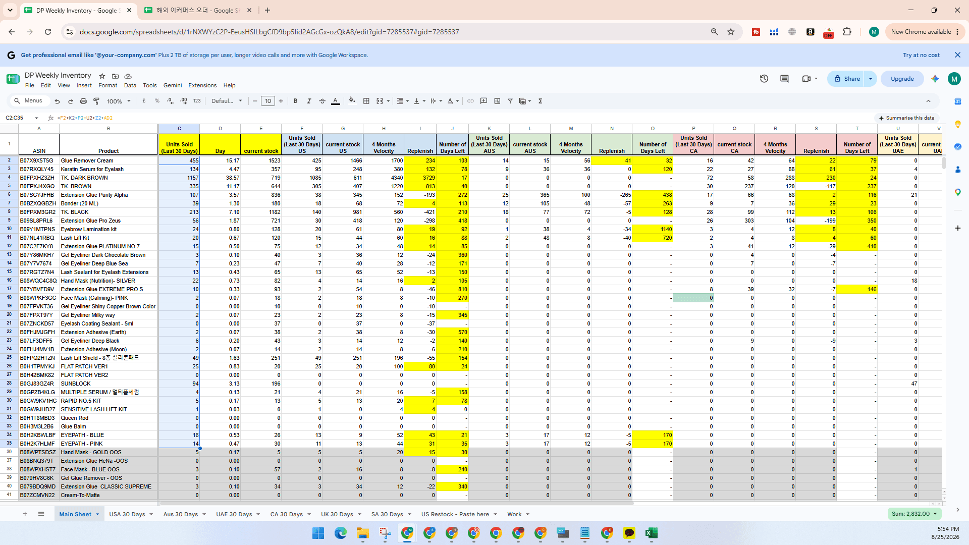 Step #42: Copy remaining current stock values from the weekly inventory sheet.