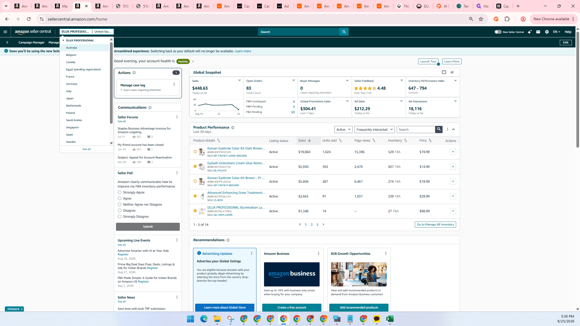 Step #7: Click Australia (or your desired target marketplace) from the switcher dropdown.