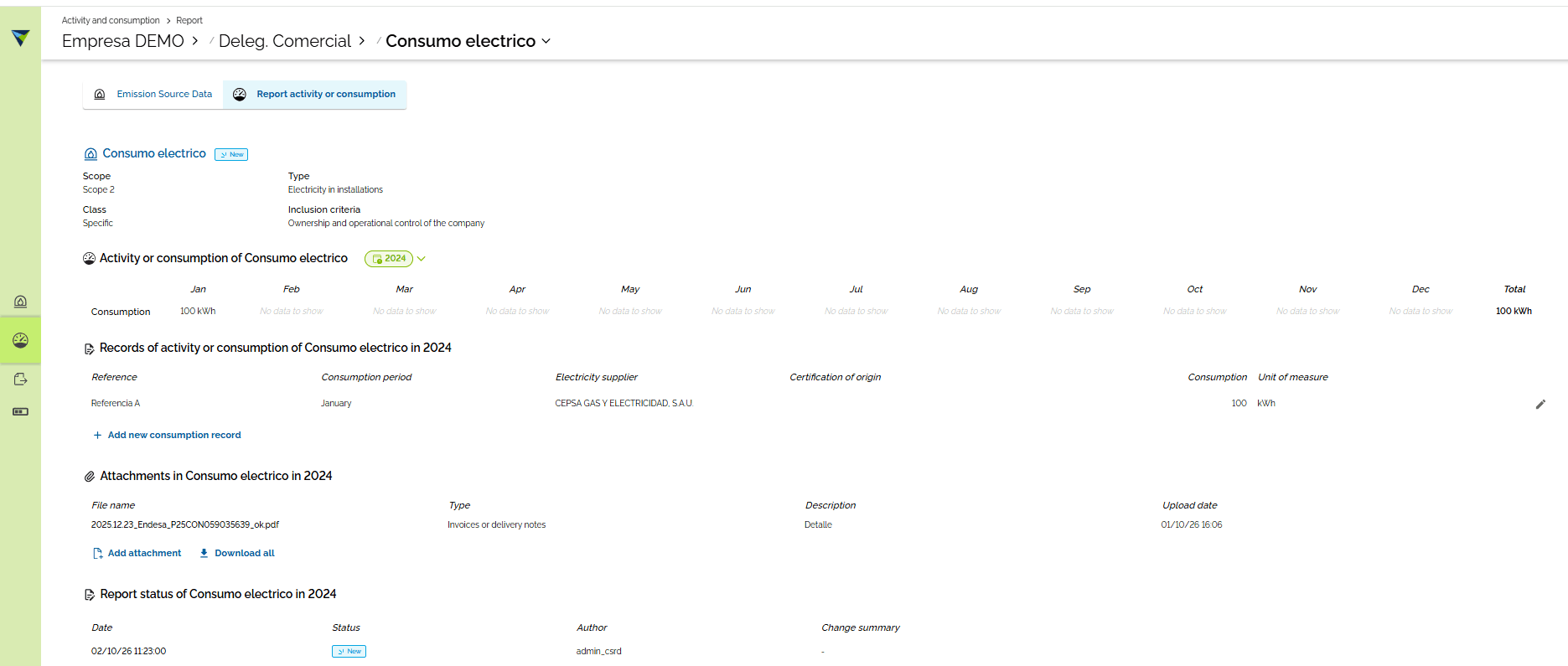 Step #1: After you complete the information for the source, that is, each consumption record with its evidence, you must advance the status to "Validated".