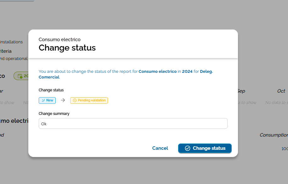 Step #3: If you want, you can add a note in the "Change summary" field. Then click "Change status" to continue.