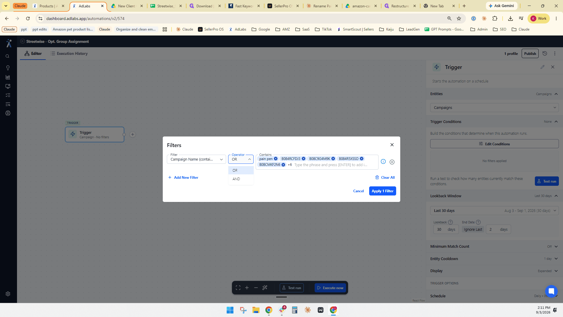 Step #20: Click OR in the Operator dropdown menu.