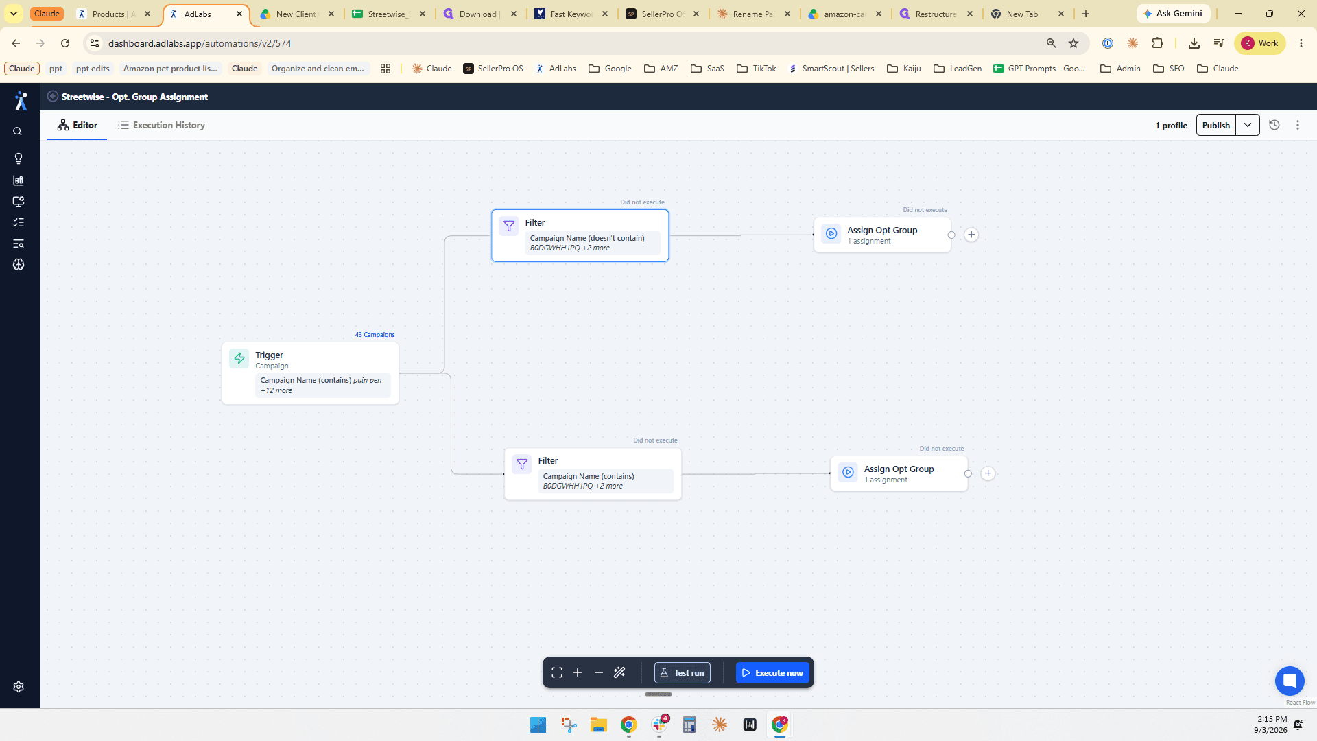 Step #52: Click Test run on the bottom toolbar to review matched campaigns.