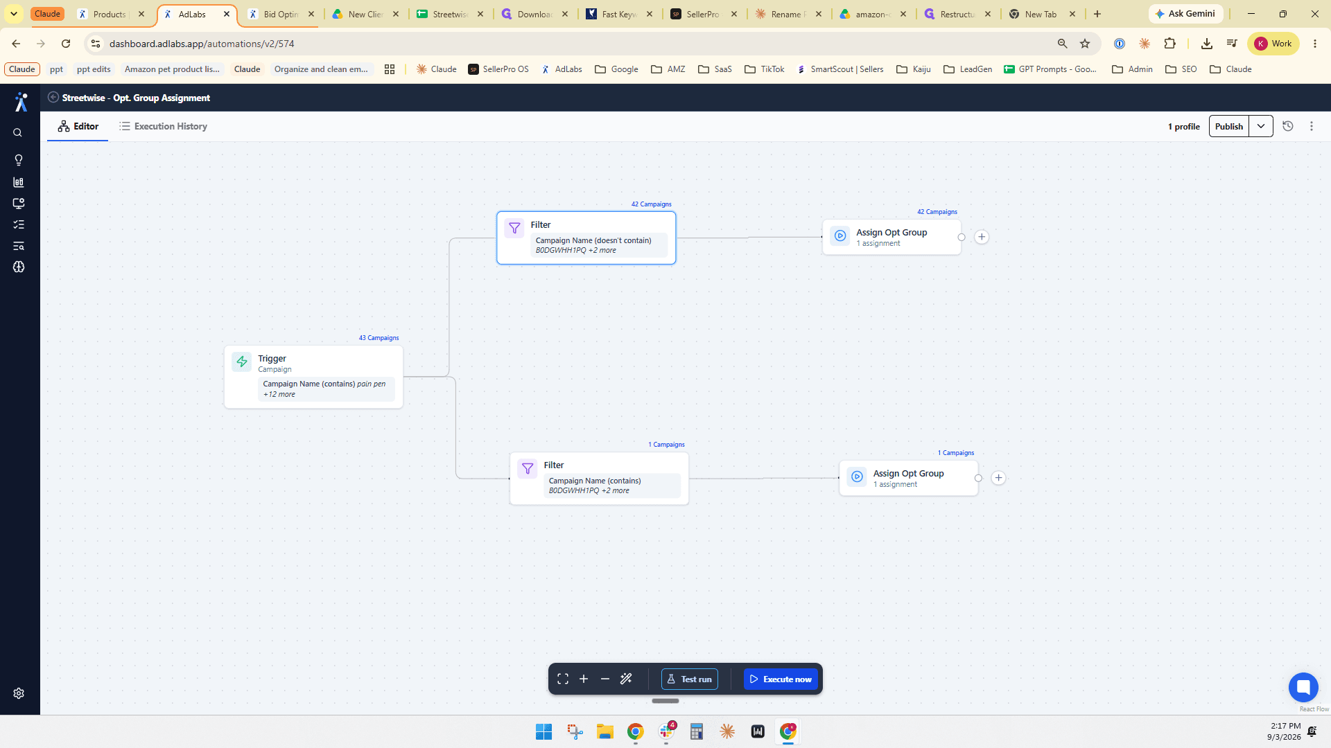 Step #53: Click Execute now to run the action immediately across matching campaigns.
