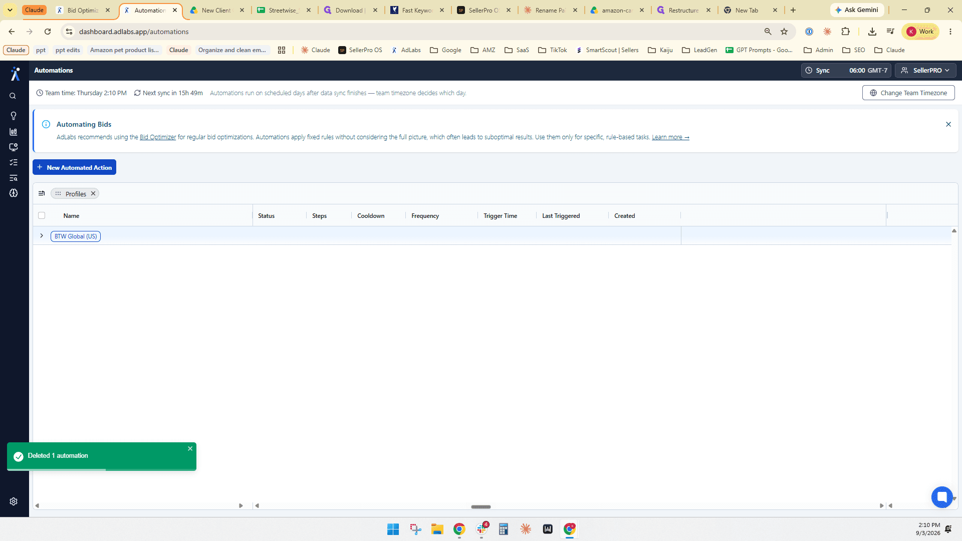 Step #9: Click + New Automated Action on the Automations page.