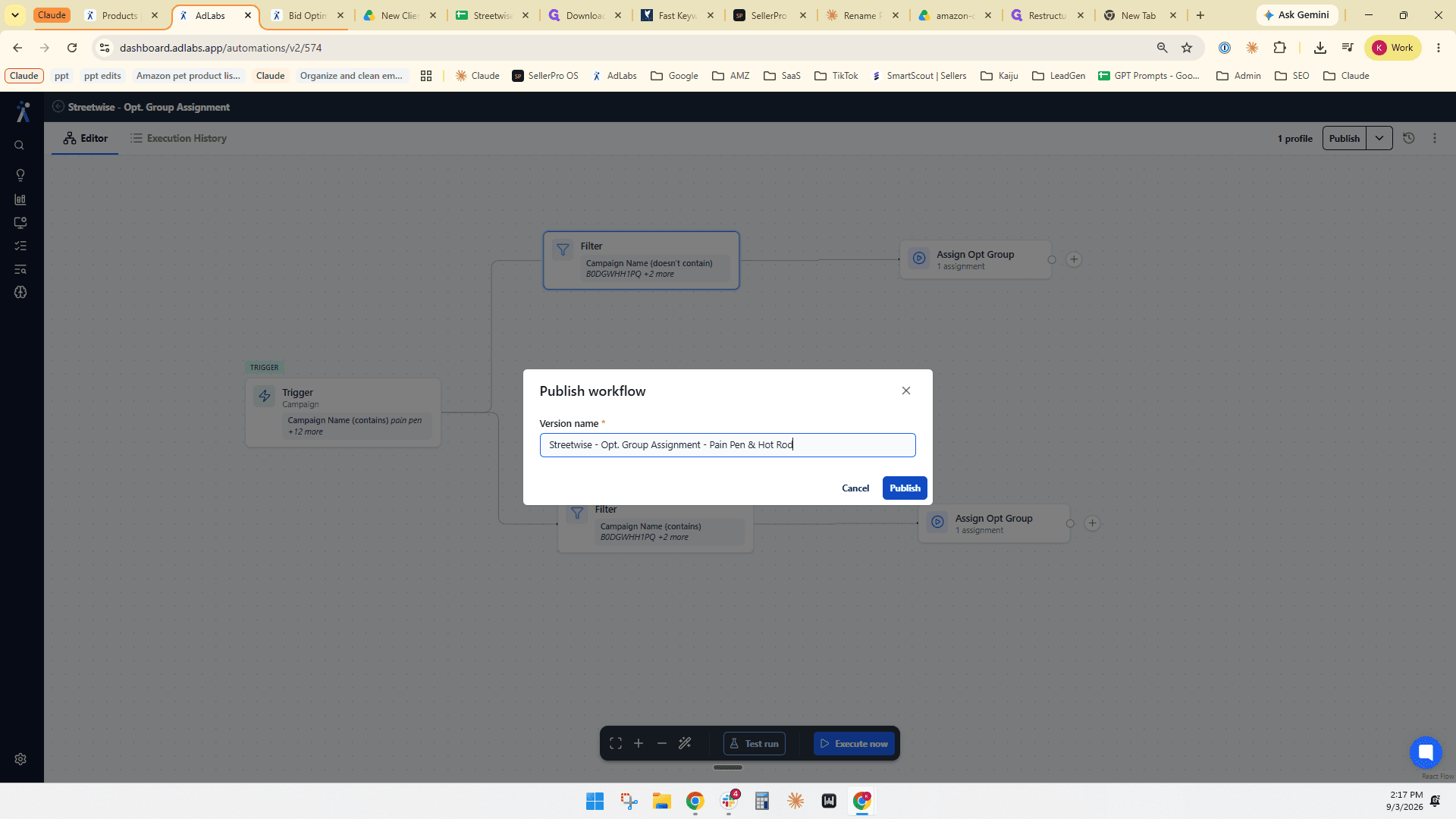 Step #57: Click Publish to activate the workflow.