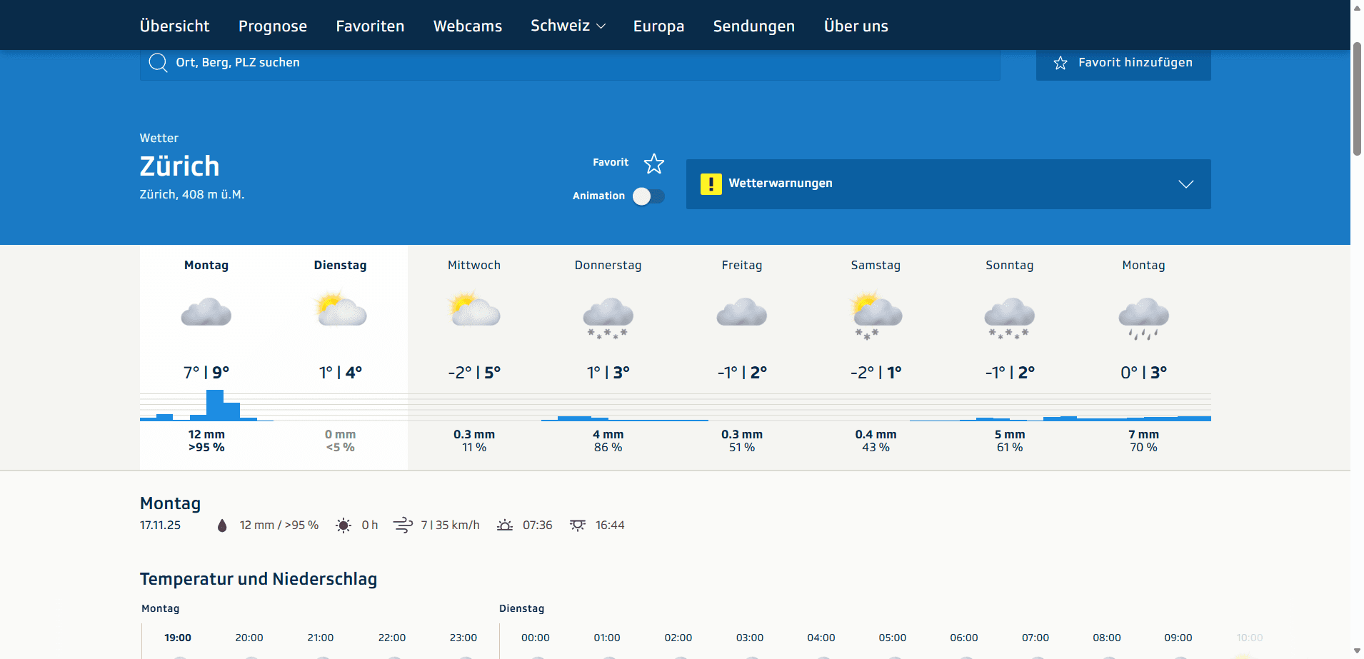Step #3: Hier sehe ich nun die Wochenprognose. Indem ich nun auf einen der angezeigten Tage drücke, kann ich mir das Wetter für den entsprechenden Tag anzeigen lassen, und muss nie mehr angst vor unangekündigtem Regen haben.