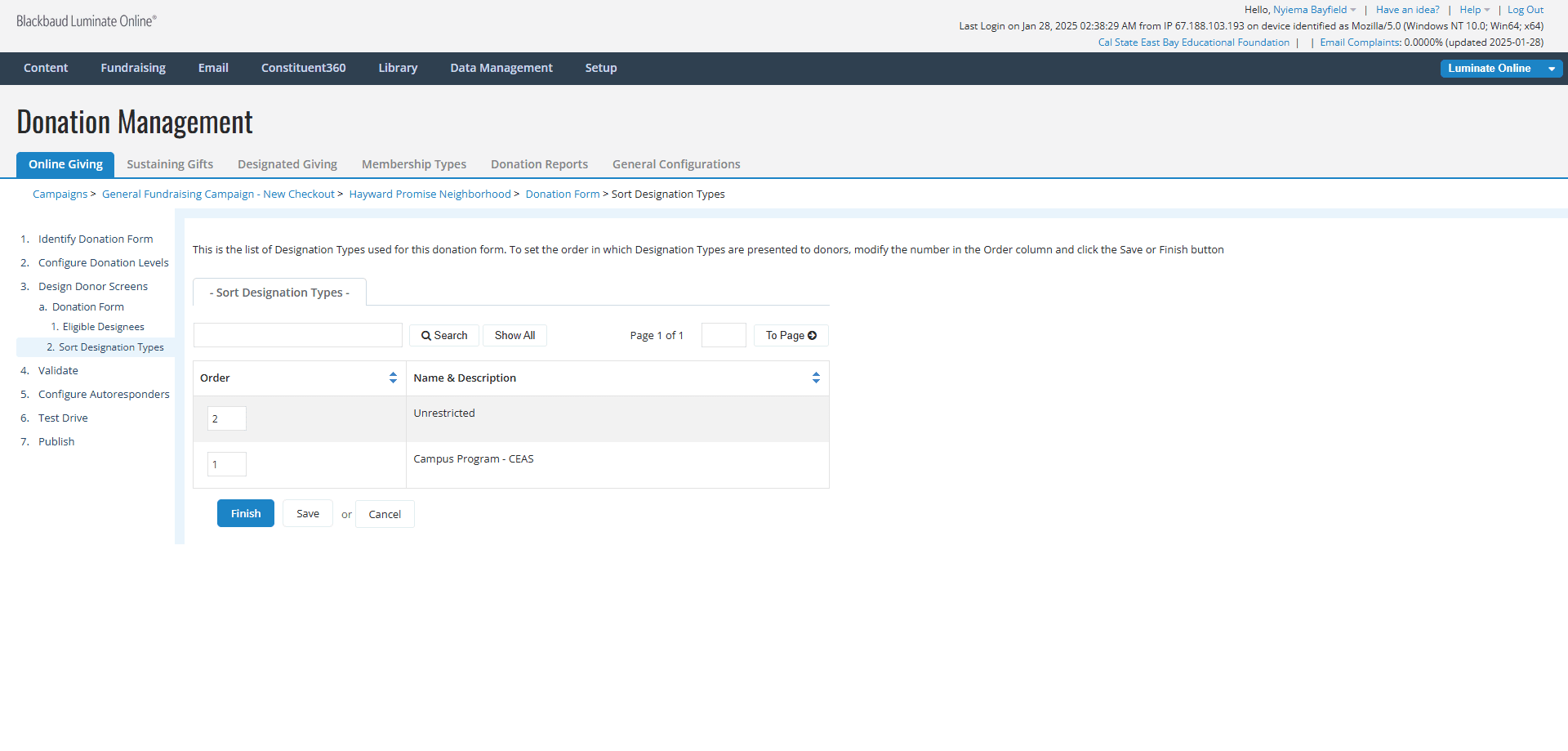 Step #5: When you are finished updating the order of the designees, Click on "Save"