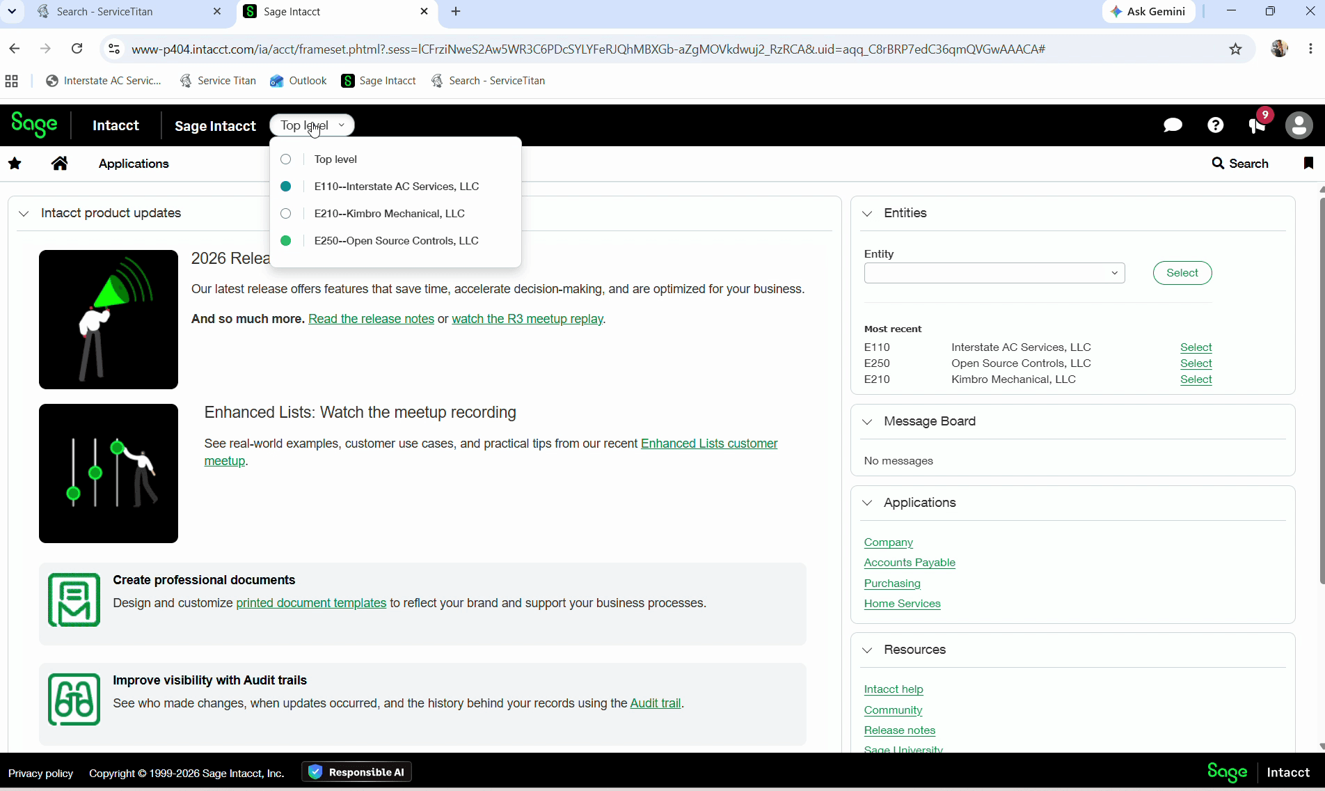 Step #1: Navigate to Top level and select the company you are working on