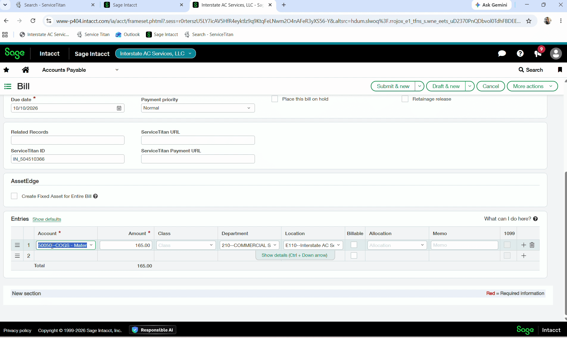 Step #2: Select account 50081 in the Account dropdown.