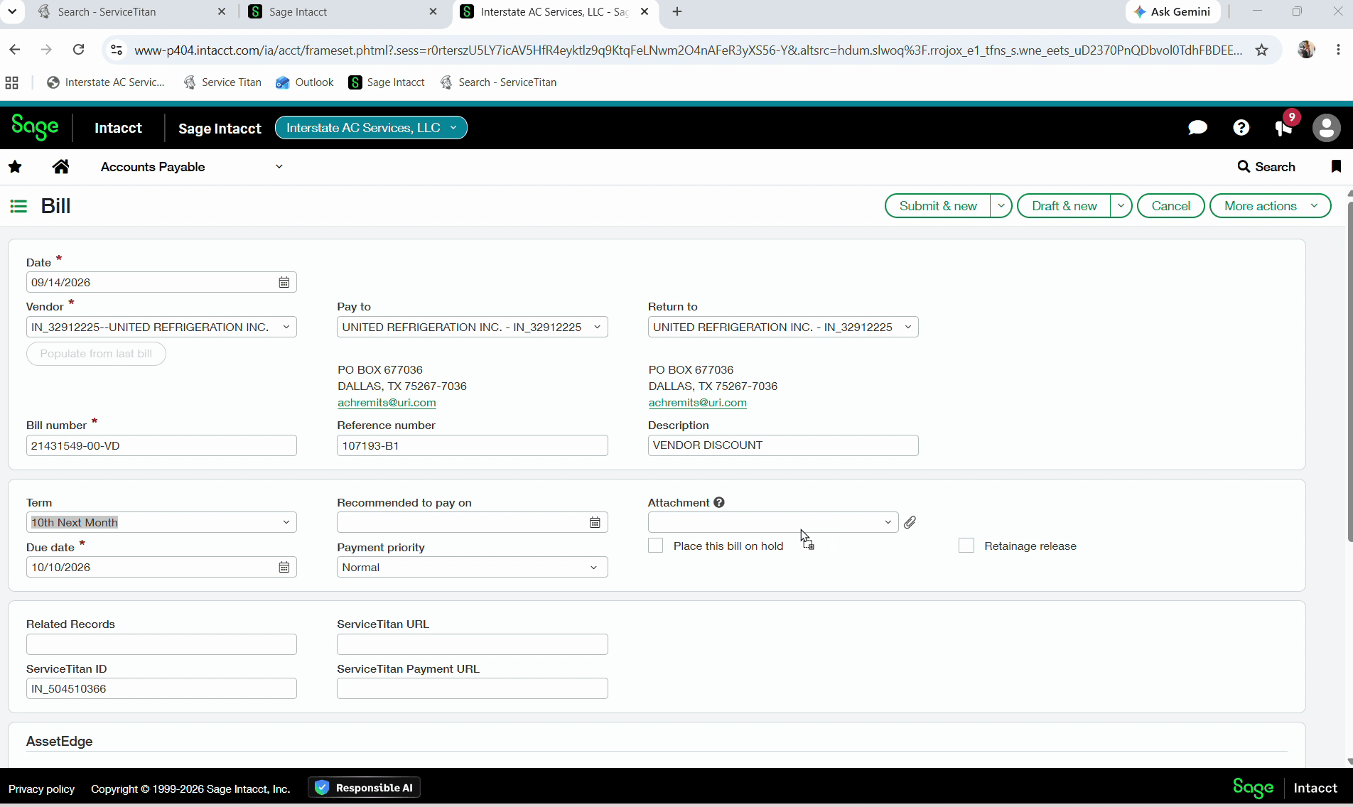 Step #5: Drag and drop the invoice attachment from the original email into the attachment field.