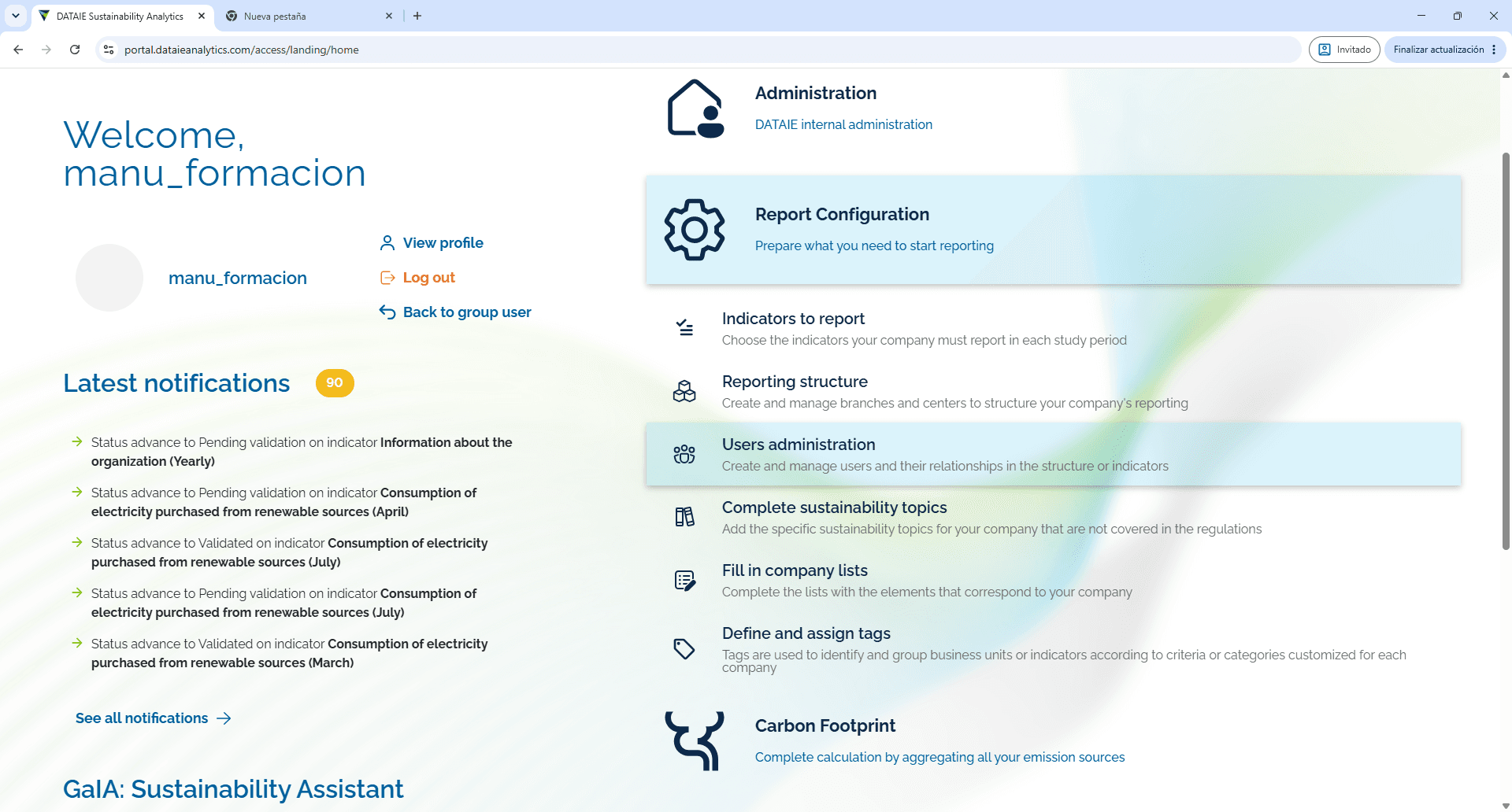 Step #2: Click Users administration to open the user management section.