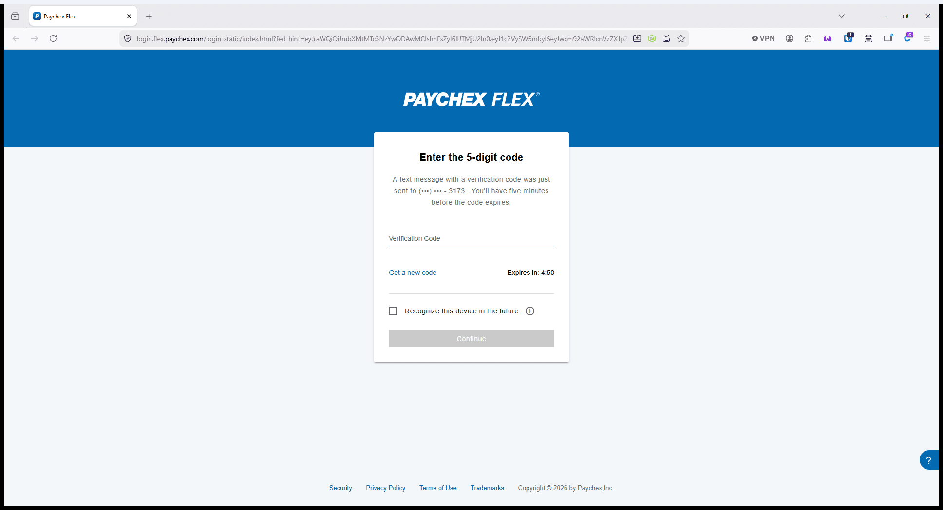 Step #4: Enter the 5-digit verification code sent to your device.