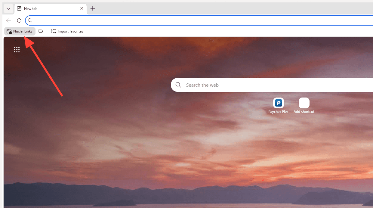 Step #1: Access Paychex by clicking the 'Nuclei Links' folder in the top left of your browser and selecting Paychex Flex from the list.