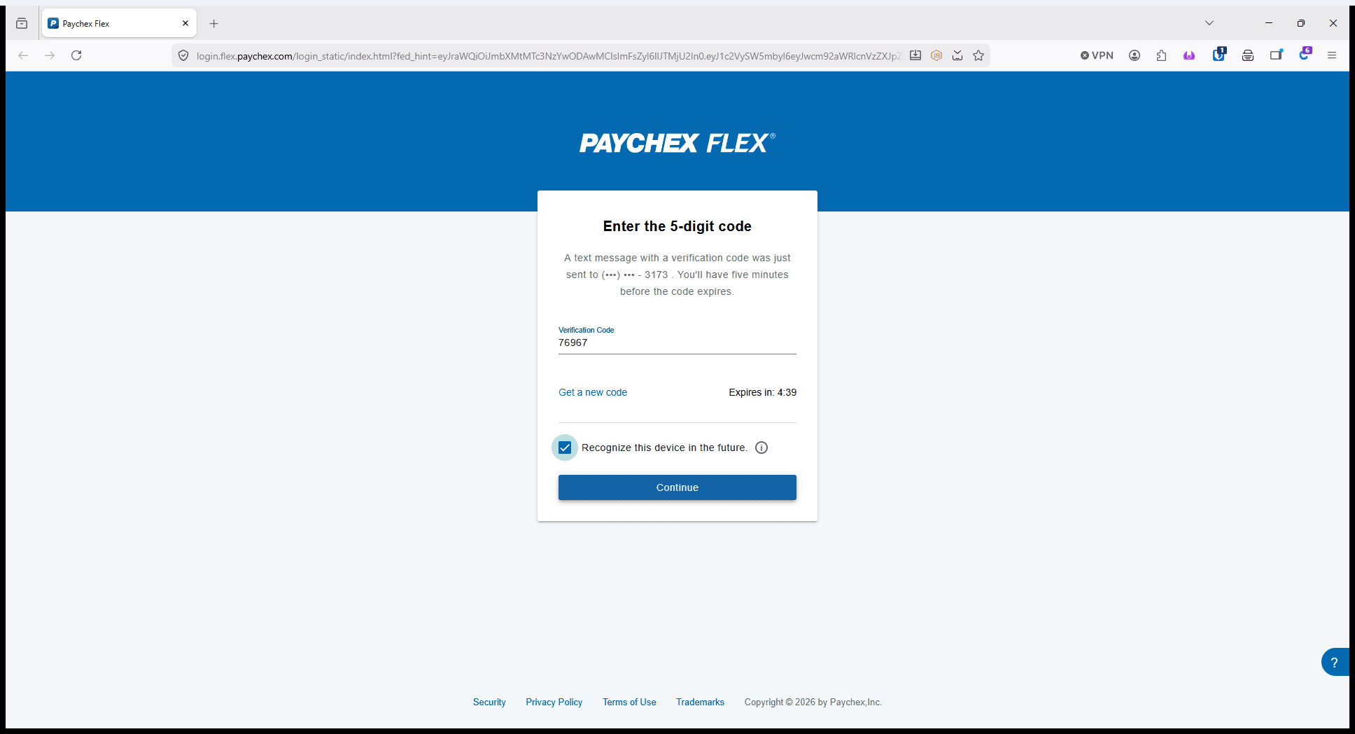 Step #5: Click Continue to verify your identity.