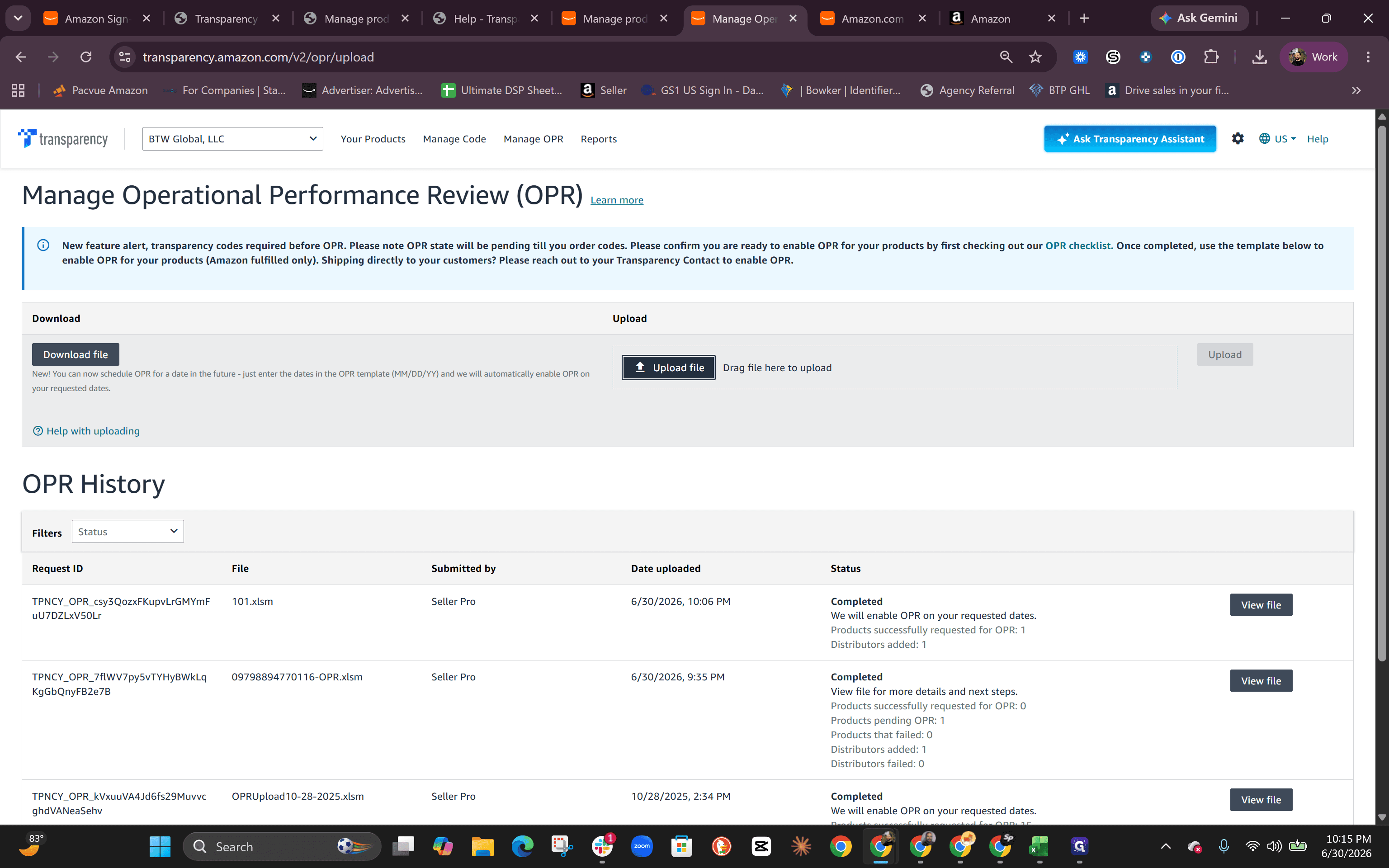 Step #17: Return to the Manage Operational Performance page in the Transparency portal.