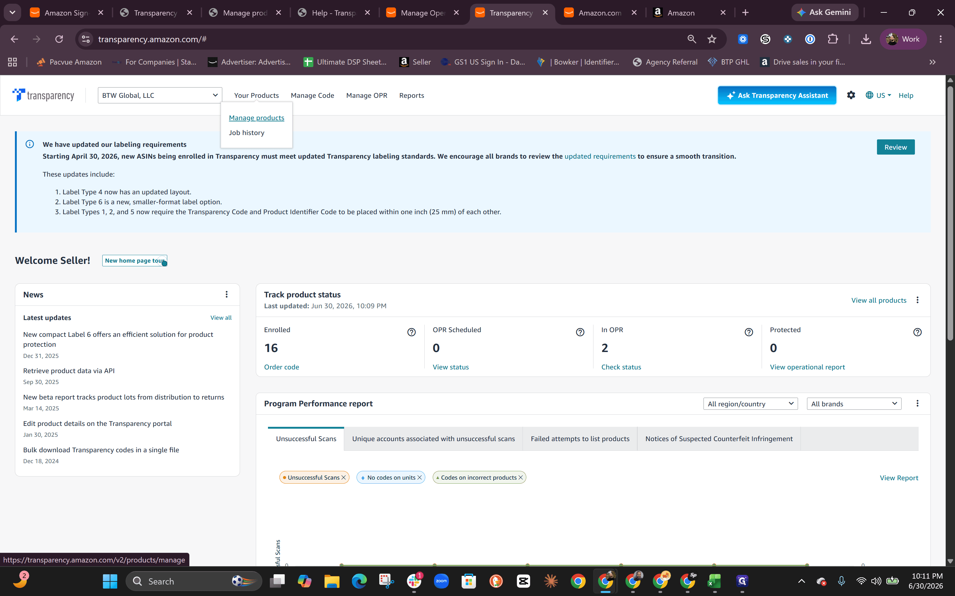 Step #2: Select Manage products from the dropdown menu.