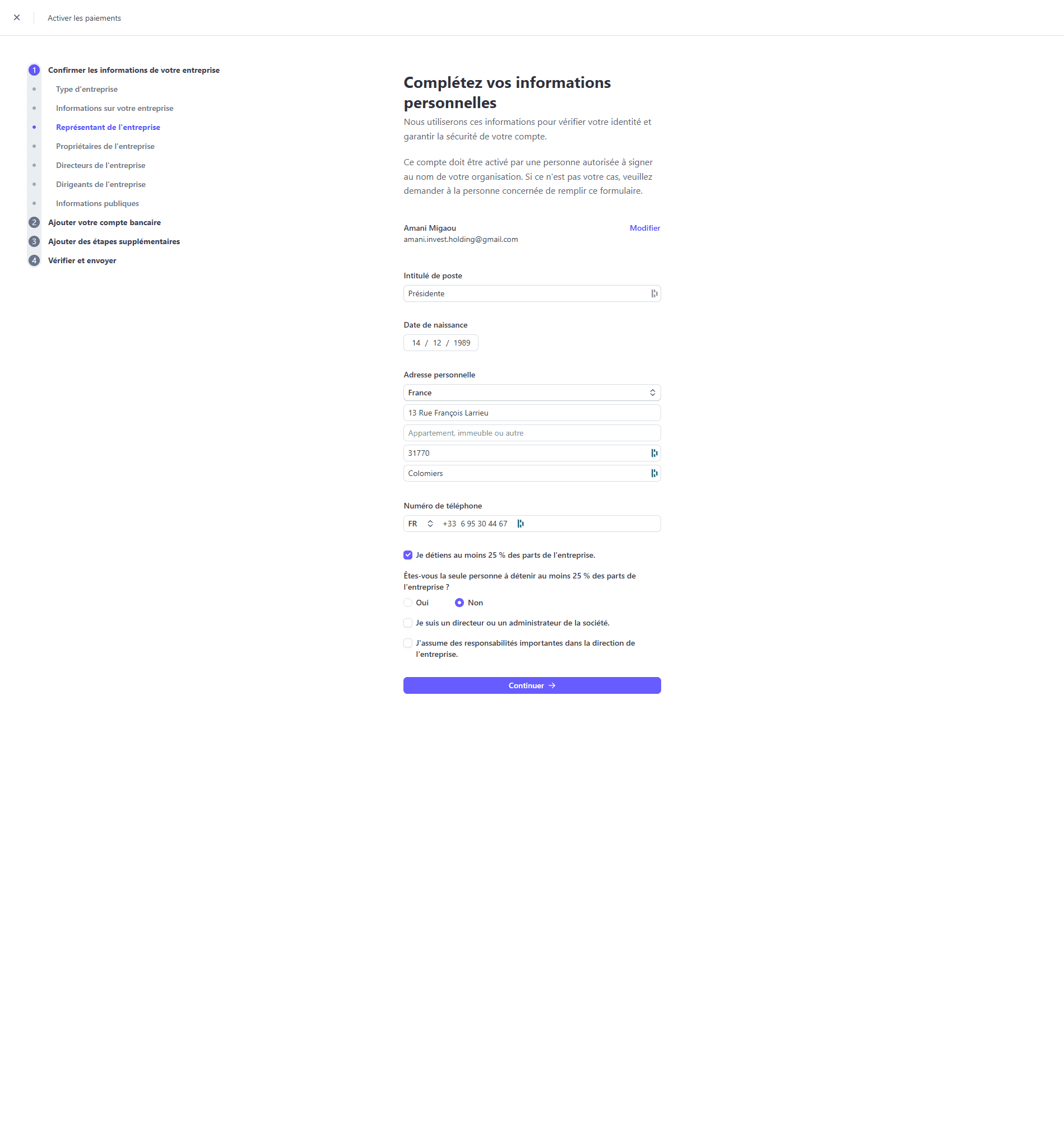 Step #65: Click on "Je suis un directeur ou un administrateur de la société"