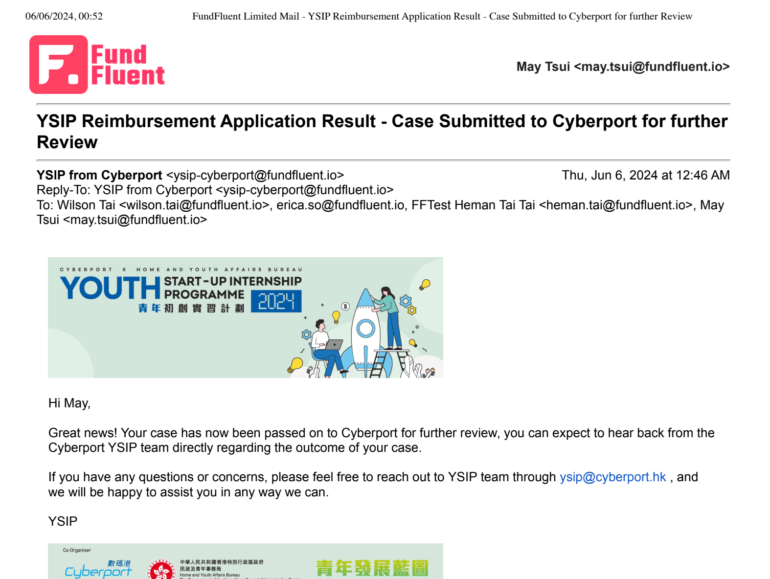 Step #61: 6. Case Submitted to Cyberport for further Review.pdf - see shared files for full email
