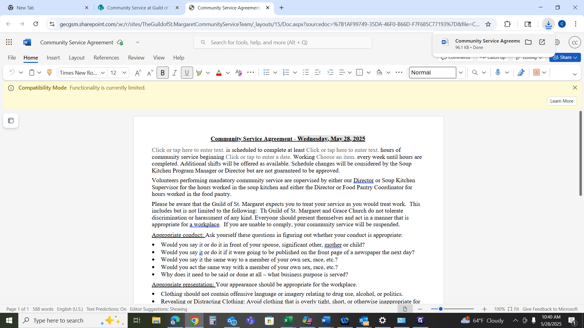Step #7: Click on "Community Service Agreement"