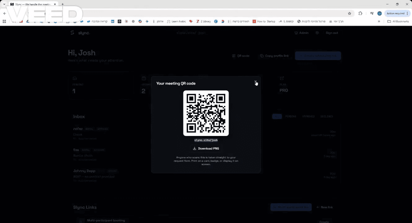Step #2: Close the QR code modal and click Copy profile link in the top header.