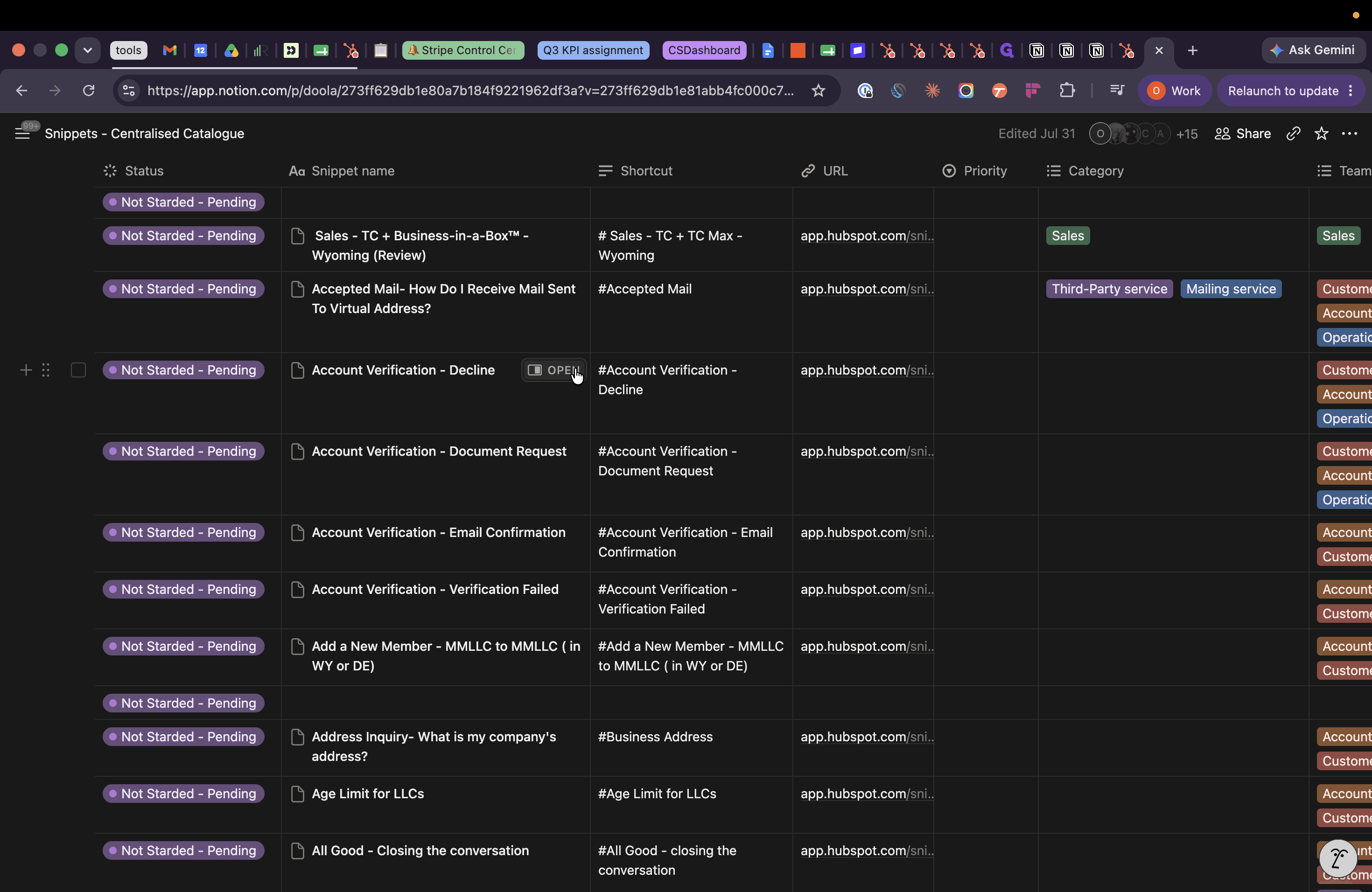 Step #19: In Notion, find entries with a Not started - Pending or In Progress status.