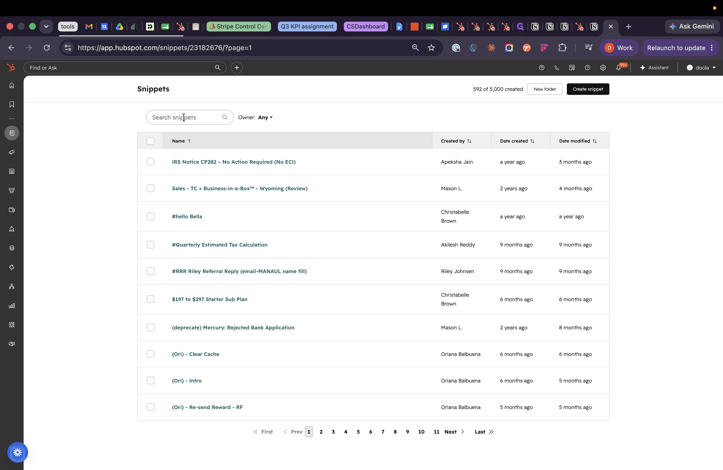 Step #15: In the HubSpot Snippets dashboard, click the Search snippets bar.