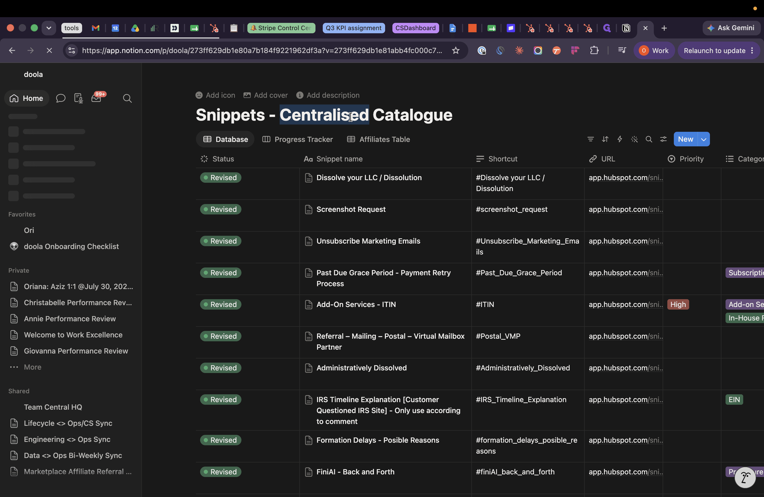 Step #8: Open the Snippets - Centralised Catalogue database.